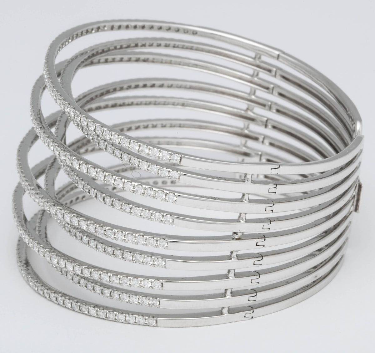 18k White Gold Multi Row Bangle with 7.75ct Round Diamonds