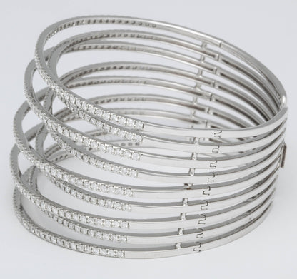 18k White Gold Multi Row Bangle with 7.75ct Round Diamonds