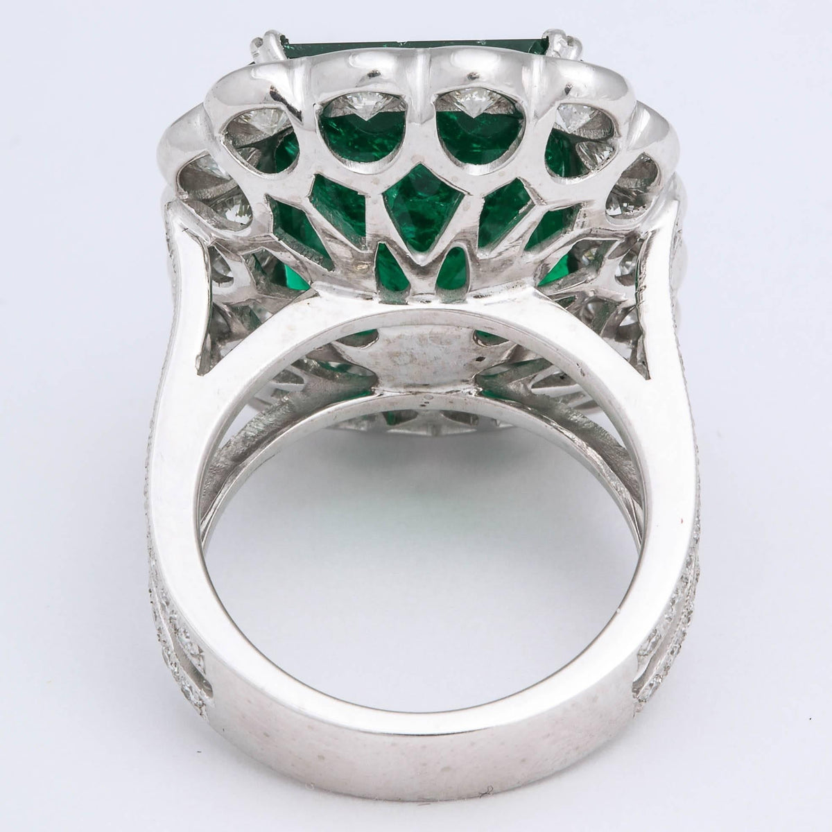 GIA Certified 13 Carat Colombian Emerald Diamond Platinum Cocktail Ring