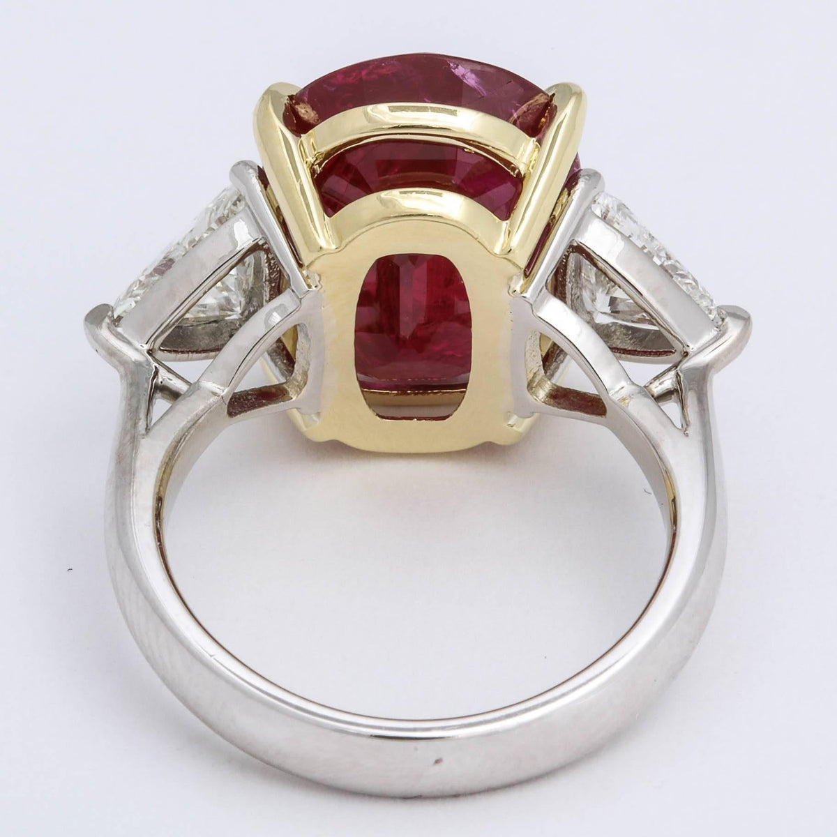 GIA Certified 11.50 Carat Ruby Cushion Ring with Trillion Diamonds
