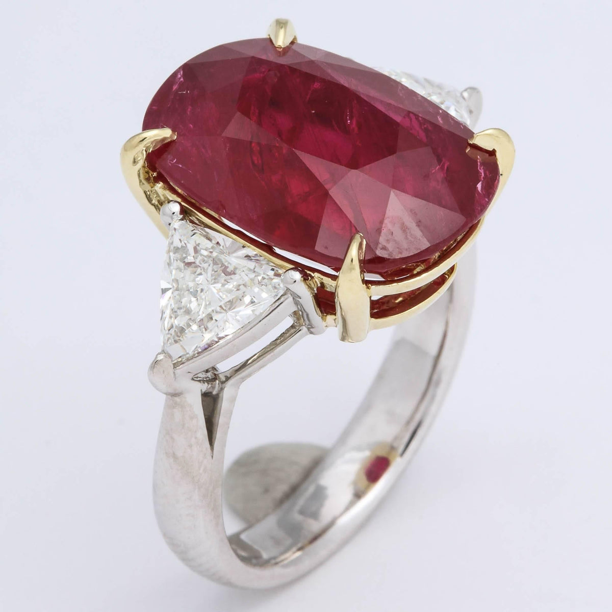 GIA Certified 11.50 Carat Ruby Cushion Ring with Trillion Diamonds