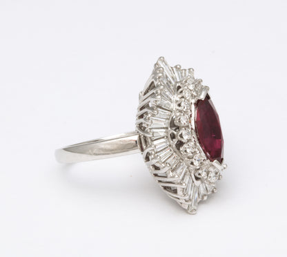 Vintage 1.86ct Marquise Ruby and 3.70ct Diamond Platinum Convertible Ring