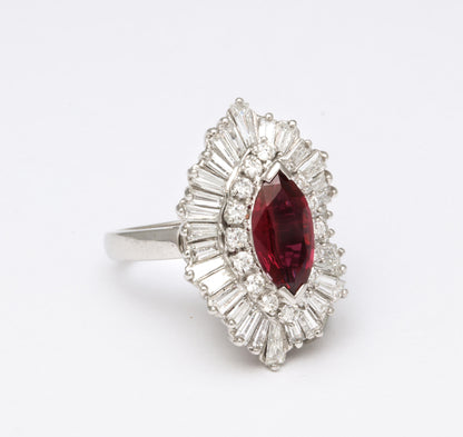 Vintage 1.86ct Marquise Ruby and 3.70ct Diamond Platinum Convertible Ring
