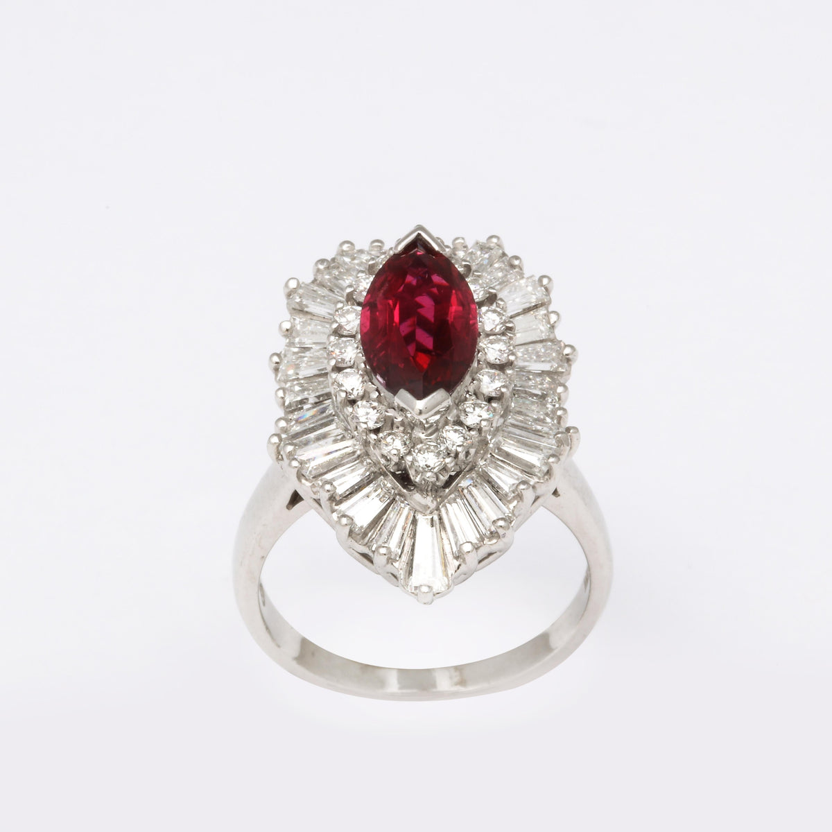 Vintage 1.86ct Marquise Ruby and 3.70ct Diamond Platinum Convertible Ring