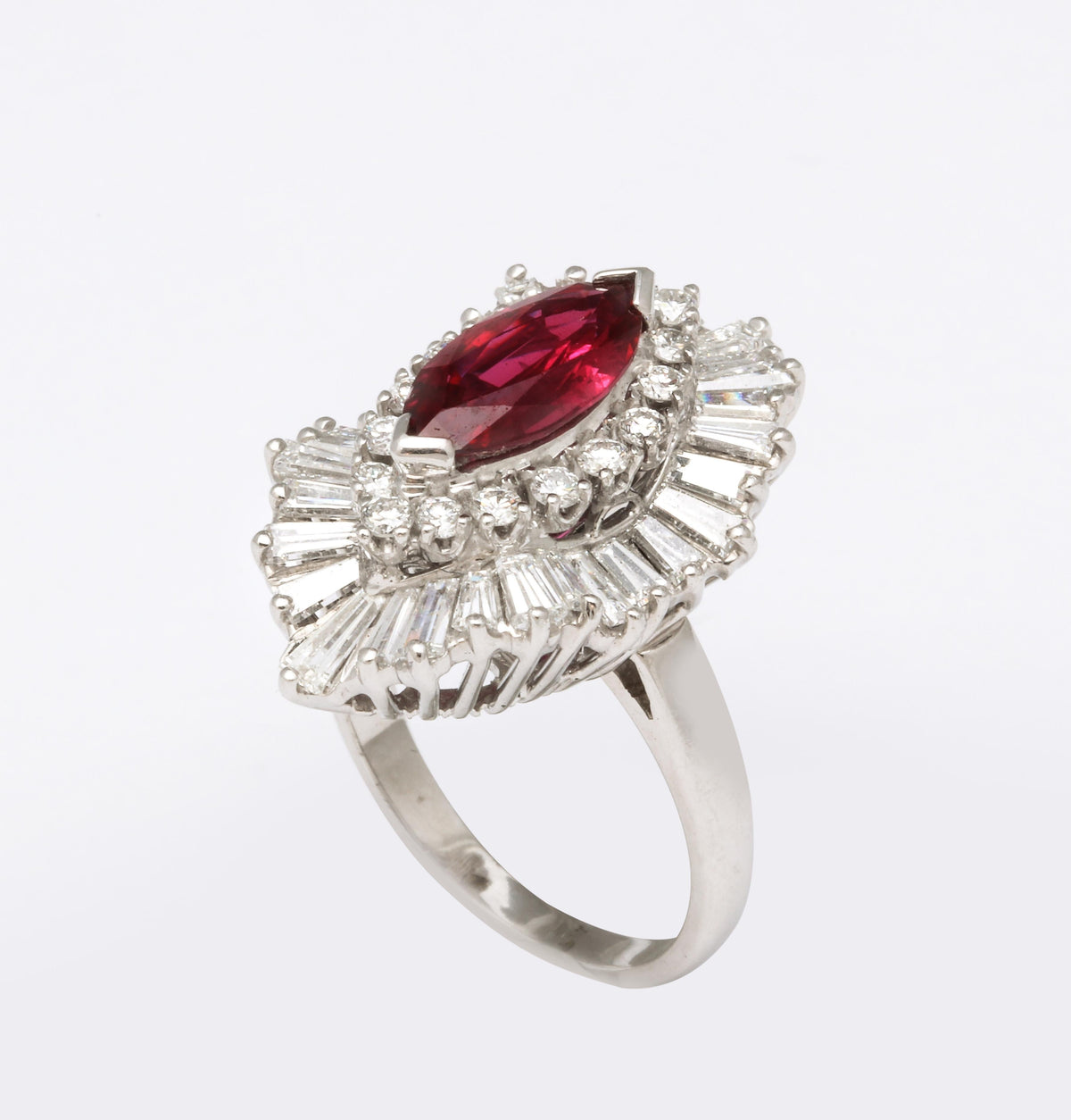 Vintage 1.86ct Marquise Ruby and 3.70ct Diamond Platinum Convertible Ring