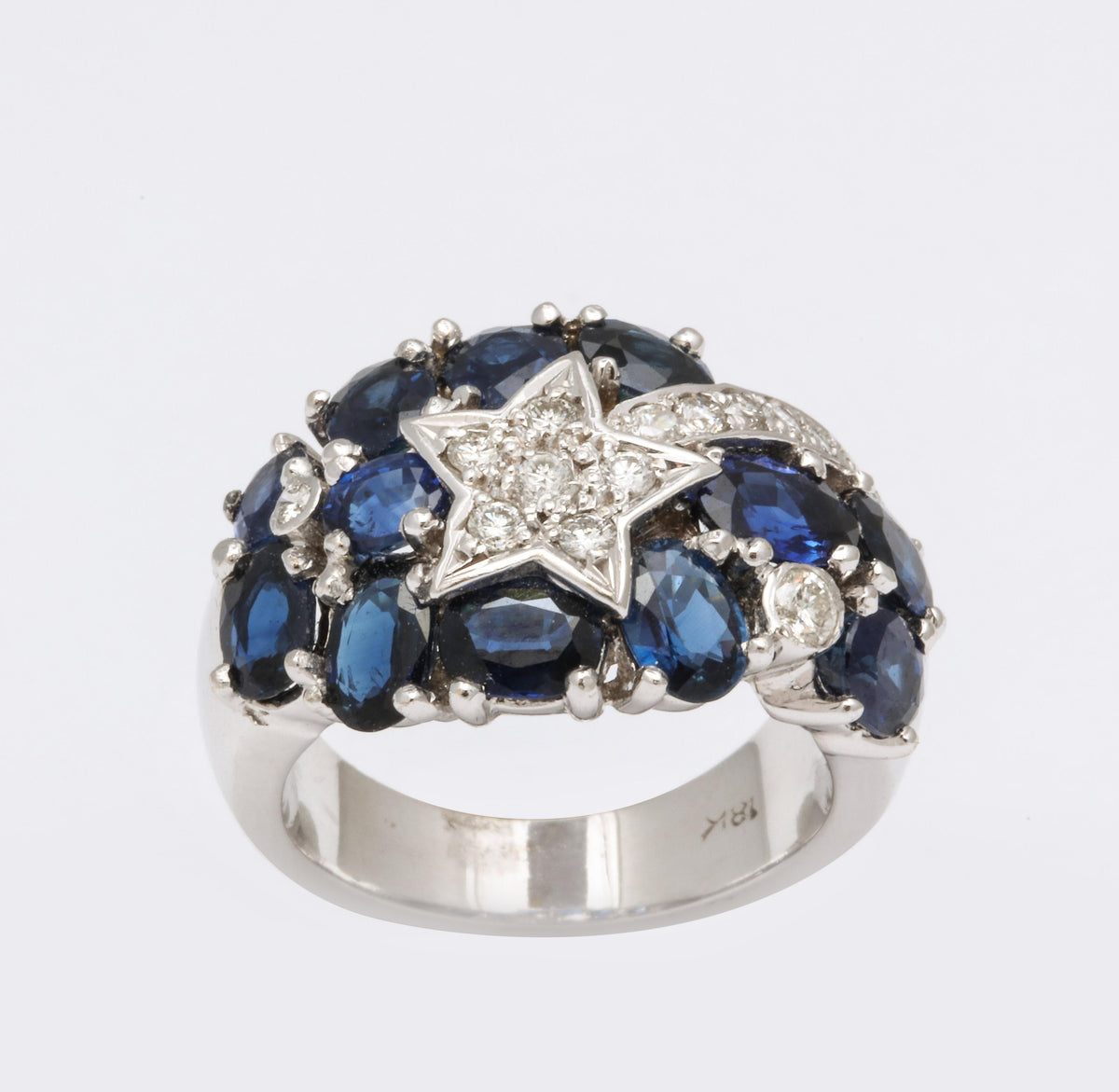 Sapphire and Diamond 18k White Gold Shooting Star Cocktail Ring