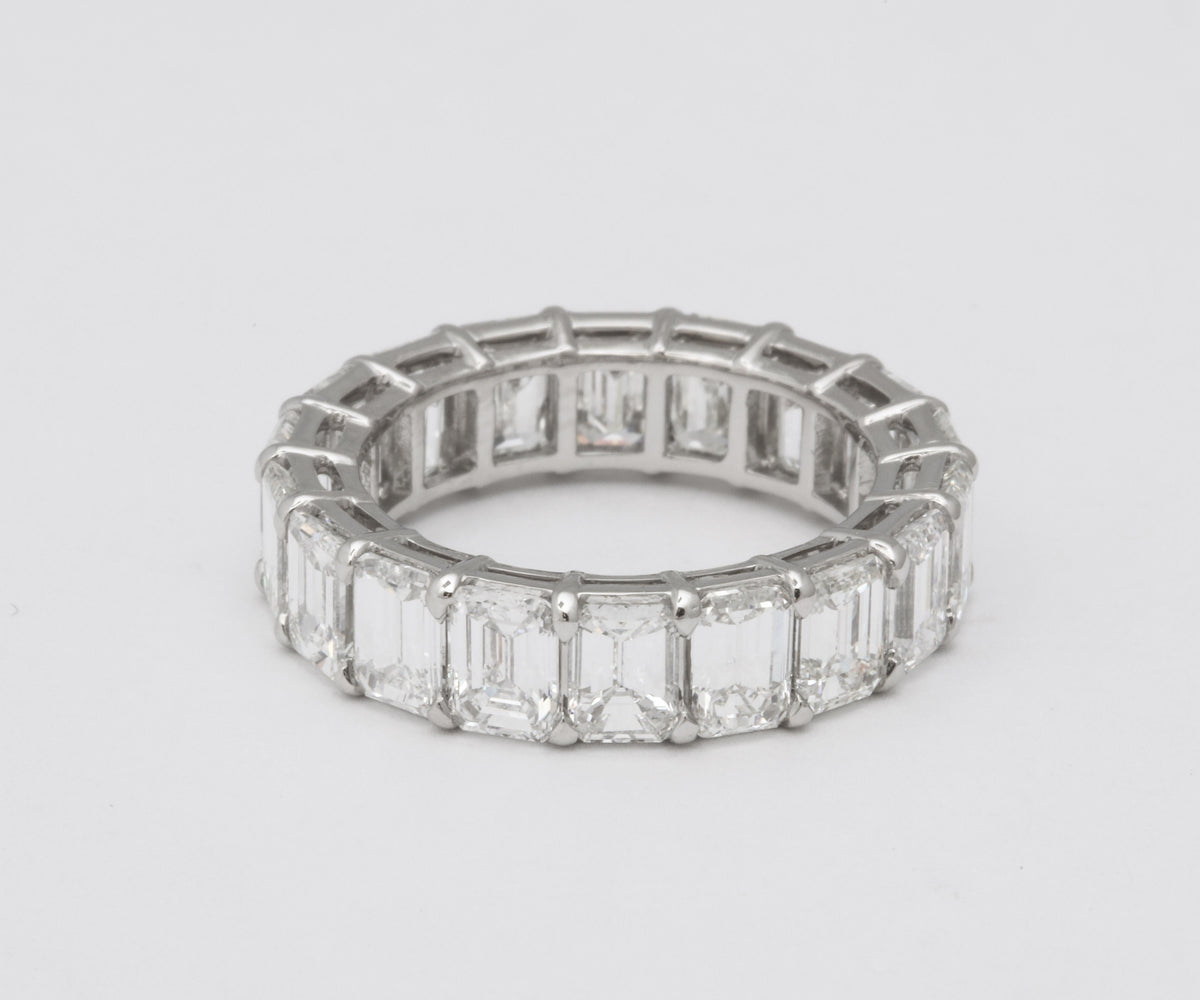 Exquisite 7.82 Carat Emerald Cut Diamond Platinum Eternity Band Ring