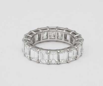 Exquisite 7.82 Carat Emerald Cut Diamond Platinum Eternity Band Ring