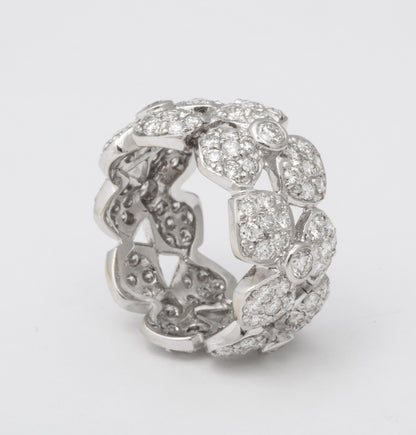 Wide Diamond Flower Band 18k White Gold 3.58 Carat Ring