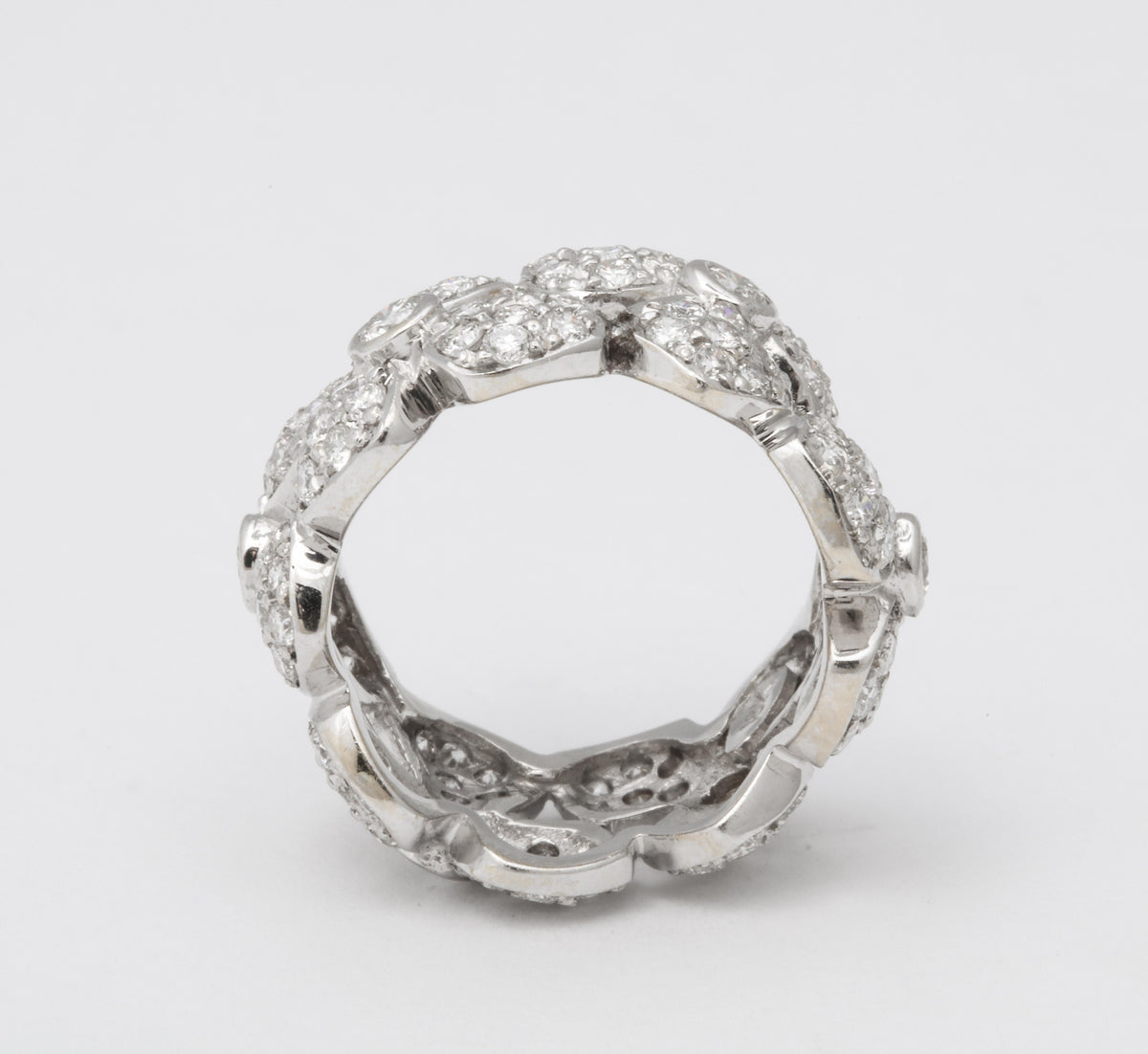 Wide Diamond Flower Band 18k White Gold 3.58 Carat Ring