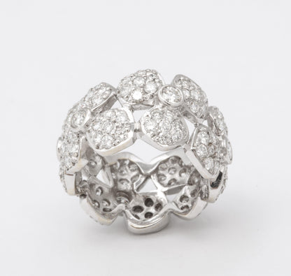Wide Diamond Flower Band 18k White Gold 3.58 Carat Ring
