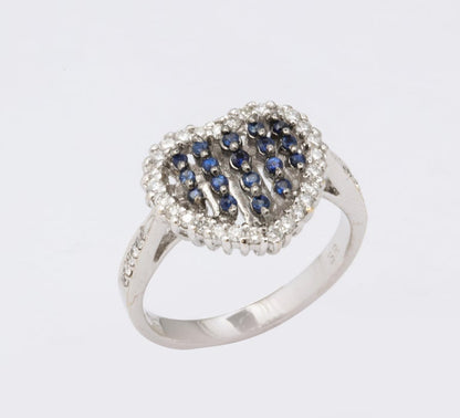 Elegant Blue Sapphire and Diamond Heart Ring 18k White Gold