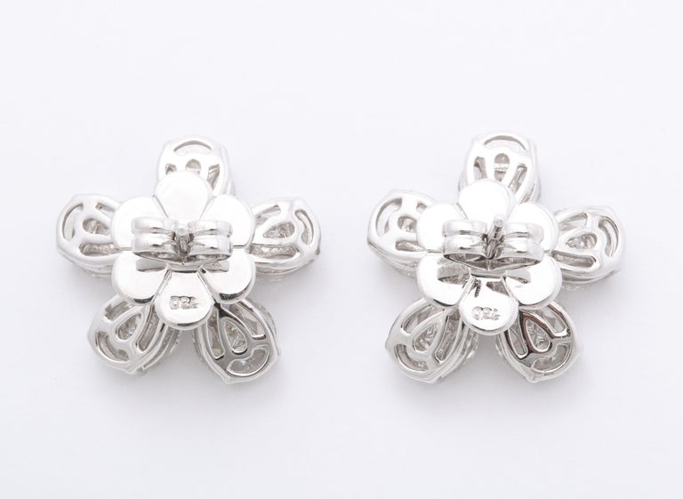 18k White Gold 4.49ct Diamond Flower Petal Stud Earrings