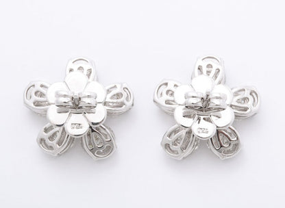 18k White Gold 4.49ct Diamond Flower Petal Stud Earrings