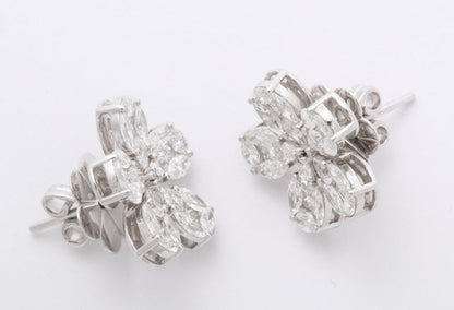 18k White Gold 4.49ct Diamond Flower Petal Stud Earrings