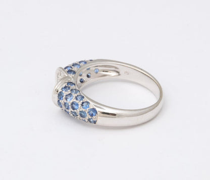 Exquisite Blue Sapphire and Diamond Heart Ring in White Gold