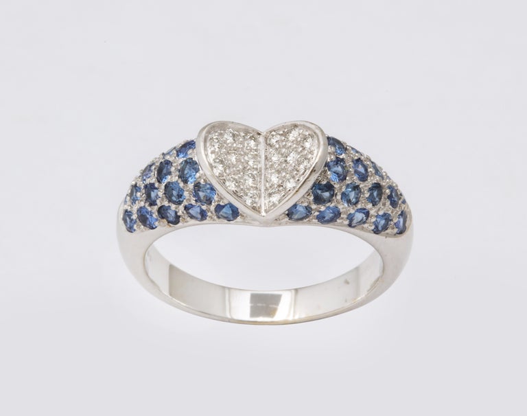 Exquisite Blue Sapphire and Diamond Heart Ring in White Gold