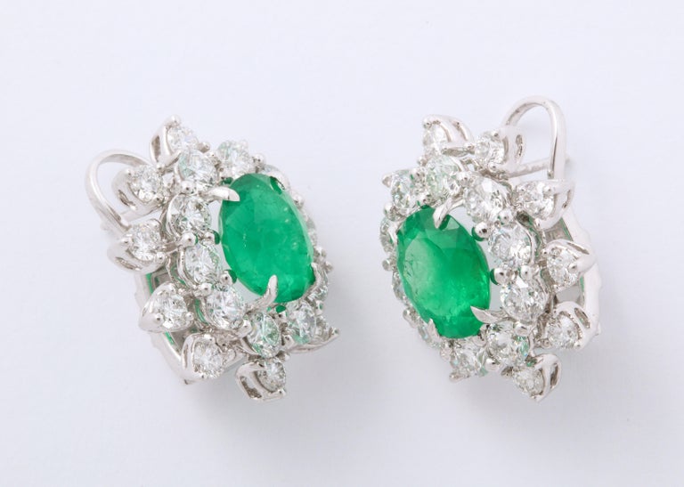 Certified Colombian Emerald and Diamond 18k White Gold Earrings