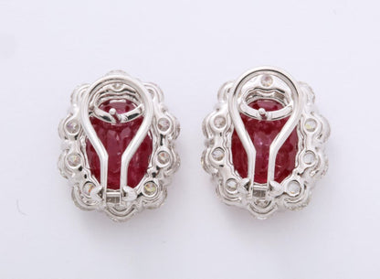 18k White Gold Intense Red Ruby and Brilliant Diamond Earrings