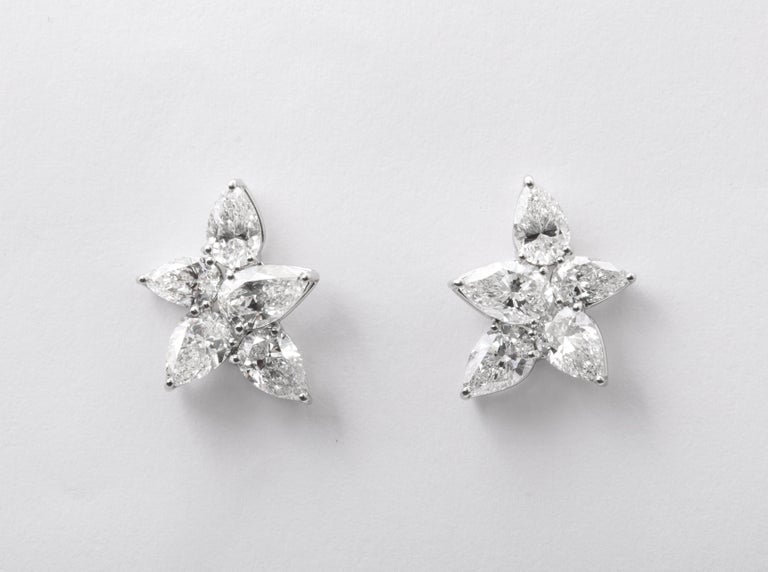 Exquisite 5.01 Carat Pear Shape Diamond Cluster Platinum Stud Earrings