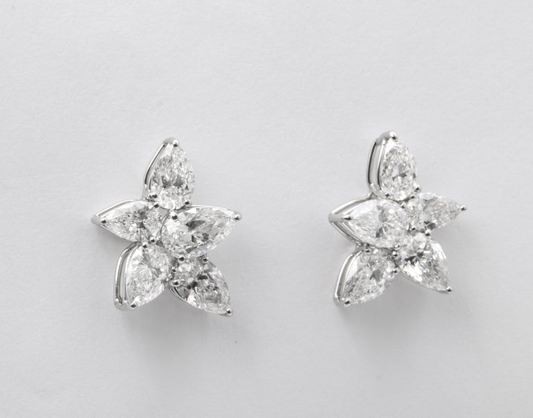 Exquisite 5.01 Carat Pear Shape Diamond Cluster Platinum Stud Earrings
