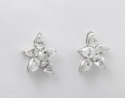 Exquisite 5.01 Carat Pear Shape Diamond Cluster Platinum Stud Earrings