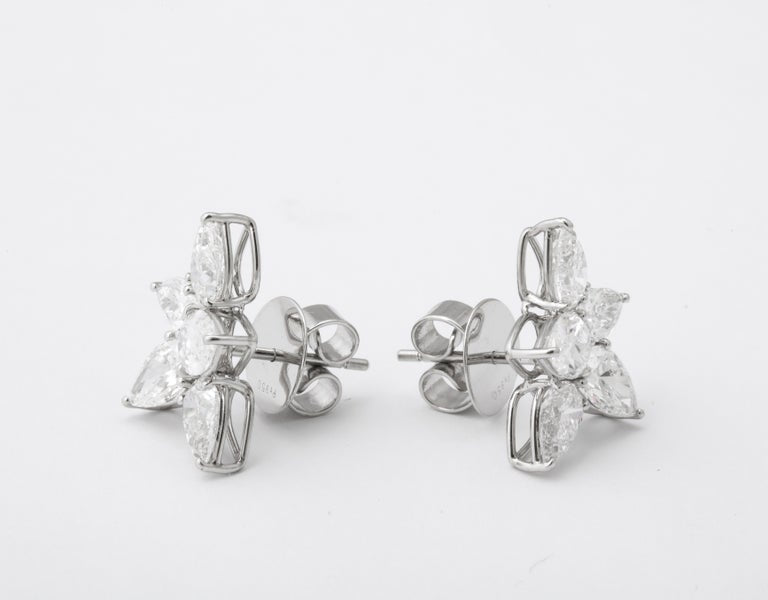 Exquisite 5.01 Carat Pear Shape Diamond Cluster Platinum Stud Earrings