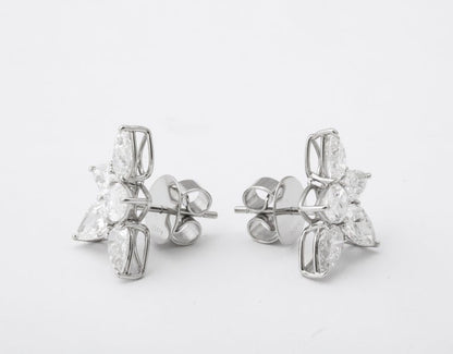 Exquisite 5.01 Carat Pear Shape Diamond Cluster Platinum Stud Earrings