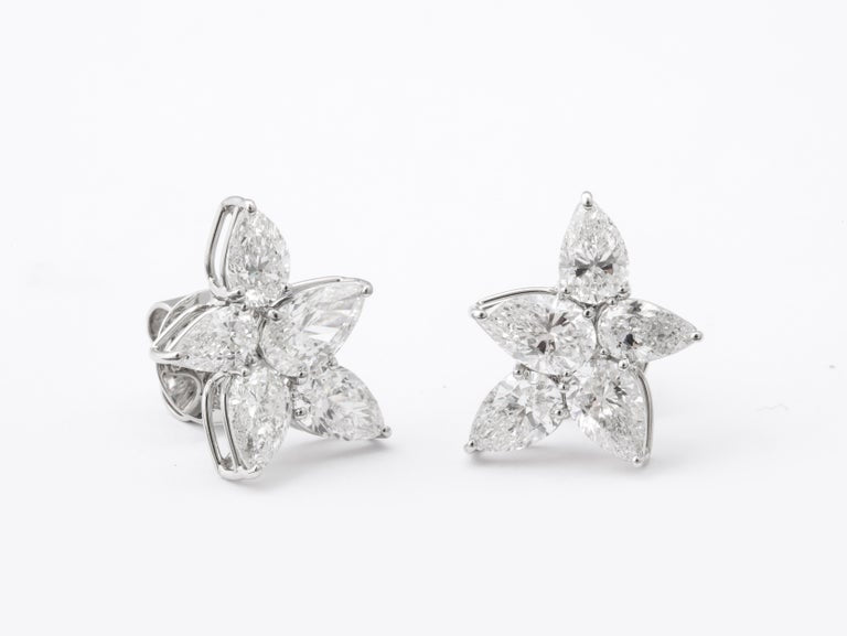 Exquisite 5.01 Carat Pear Shape Diamond Cluster Platinum Stud Earrings