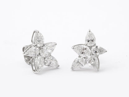 Exquisite 5.01 Carat Pear Shape Diamond Cluster Platinum Stud Earrings