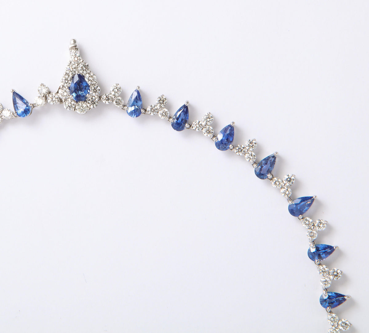 Exquisite Ceylon Blue Sapphire and Diamond 18k White Drop Necklace