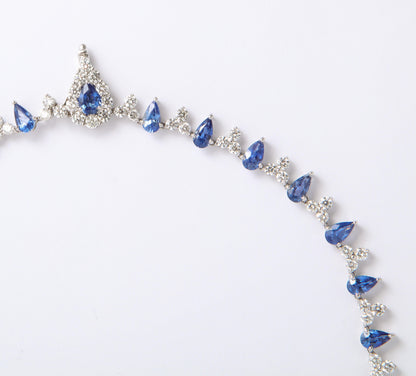 Exquisite Ceylon Blue Sapphire and Diamond 18k White Drop Necklace