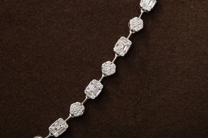 Round and Emerald Cut Diamond Illusion 18k White Gold Necklace