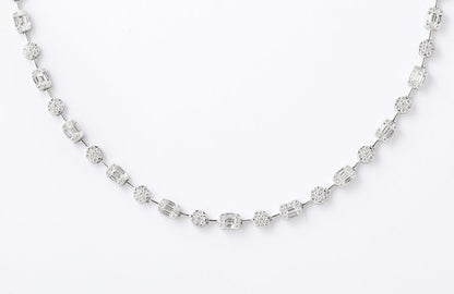Round and Emerald Cut Diamond Illusion Set 18k Gold Necklace