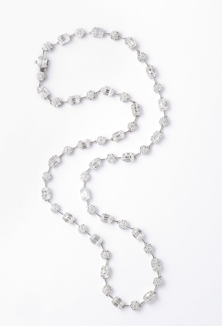 Round and Emerald Cut Diamond Illusion Set 18k Gold Necklace