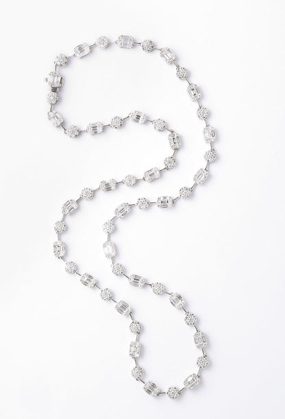 Round and Emerald Cut Diamond Illusion Set 18k Gold Necklace