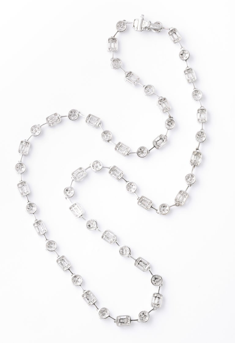 Round and Emerald Cut Diamond Illusion Set 18k Gold Necklace