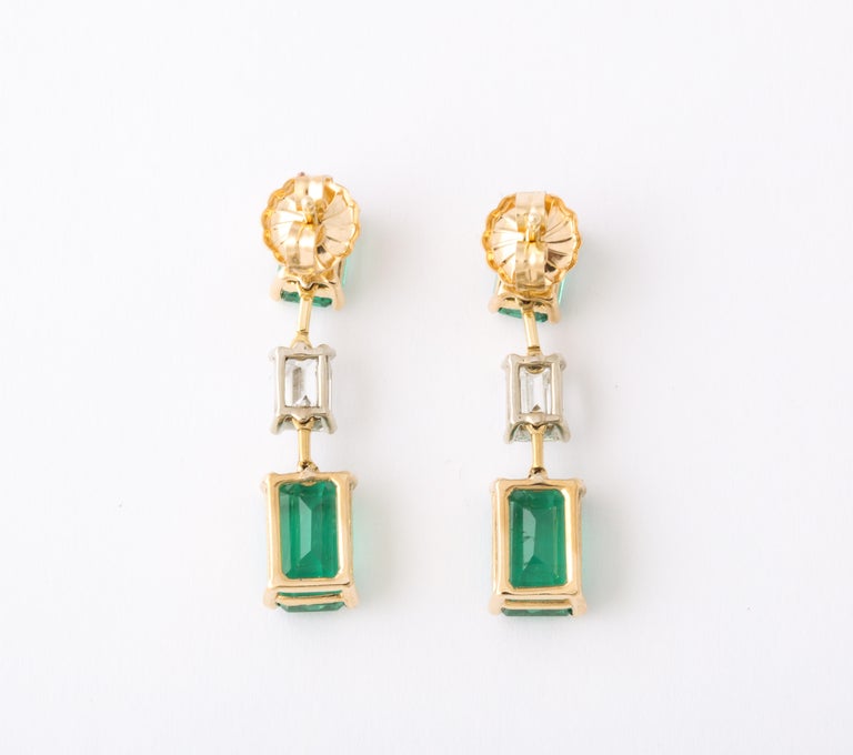 14k Yellow Gold Emerald and Diamond Dangle Drop Earrings 7.36ct