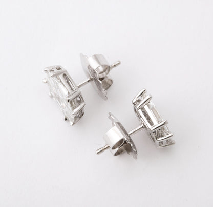 Asscher Cut Diamond Illusion Stud Earrings in 18k White Gold