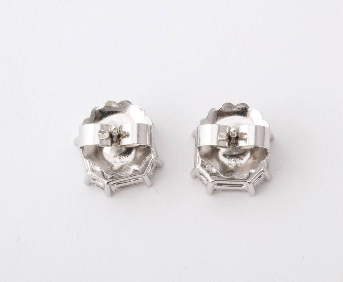 Asscher Cut Diamond Illusion Stud Earrings in 18k White Gold