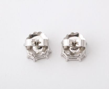 Asscher Cut Diamond Illusion Stud Earrings in 18k White Gold