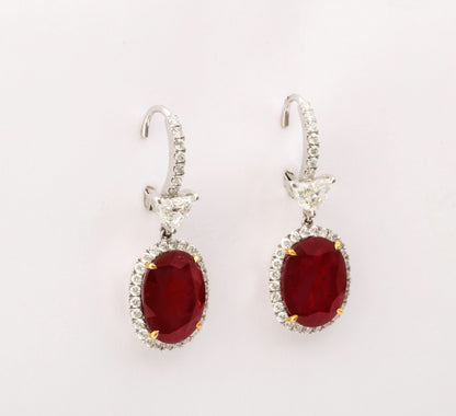 Exquisite 14.14 Carat Ruby and Diamond 18k White Gold Earrings
