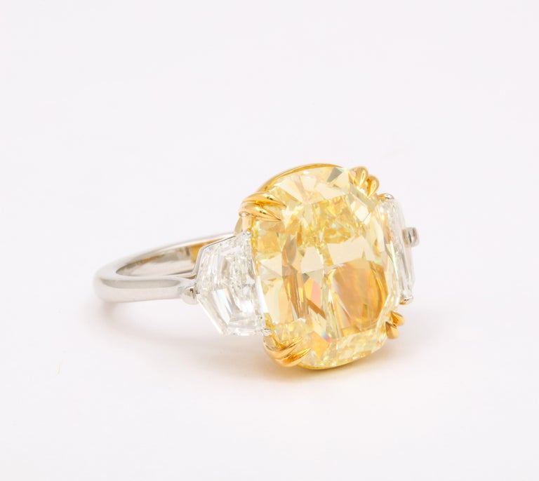 10 Carat GIA Fancy Yellow Cushion Cut Diamond Engagement Ring