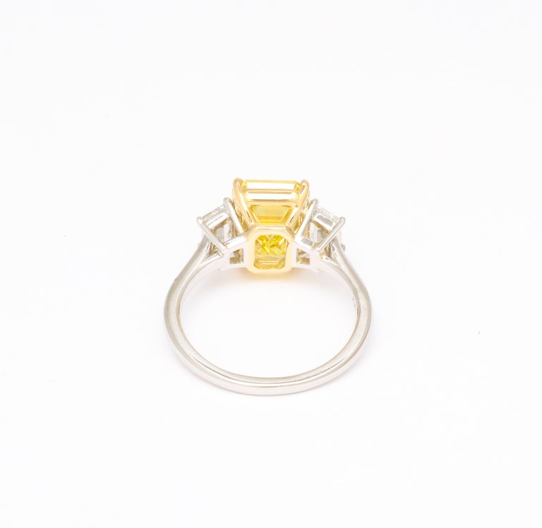 Fancy Vivid Yellow Emerald Cut 4.12 Carat Diamond Engagement Ring
