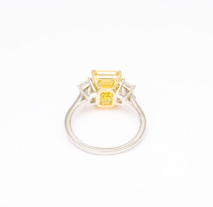 Fancy Vivid Yellow Emerald Cut 4.12 Carat Diamond Engagement Ring