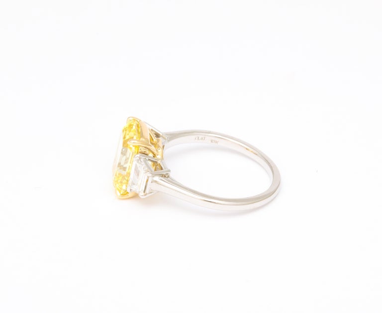 Fancy Vivid Yellow Emerald Cut 4.12 Carat Diamond Engagement Ring