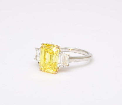 Fancy Vivid Yellow Emerald Cut 4.12 Carat Diamond Engagement Ring