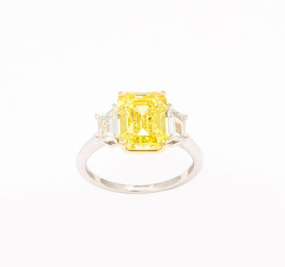 Fancy Vivid Yellow Emerald Cut 4.12 Carat Diamond Engagement Ring