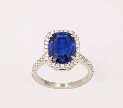 4.71 Carat Ceylon Sapphire and Diamond Platinum Halo Engagement Ring