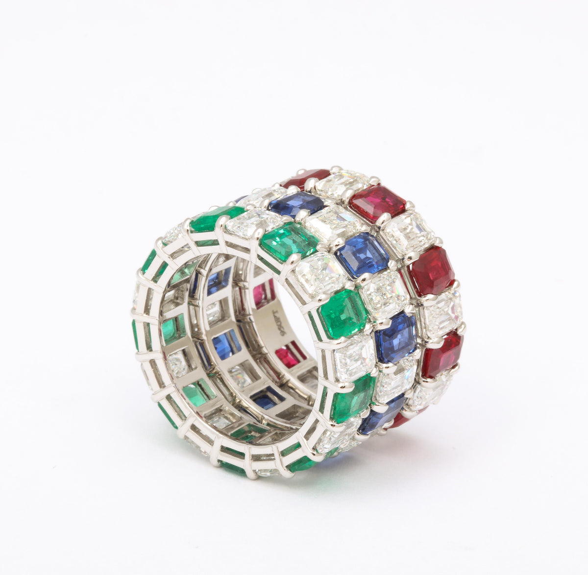 Premium Emerald Ruby Sapphire and Diamond Eternity Band Set
